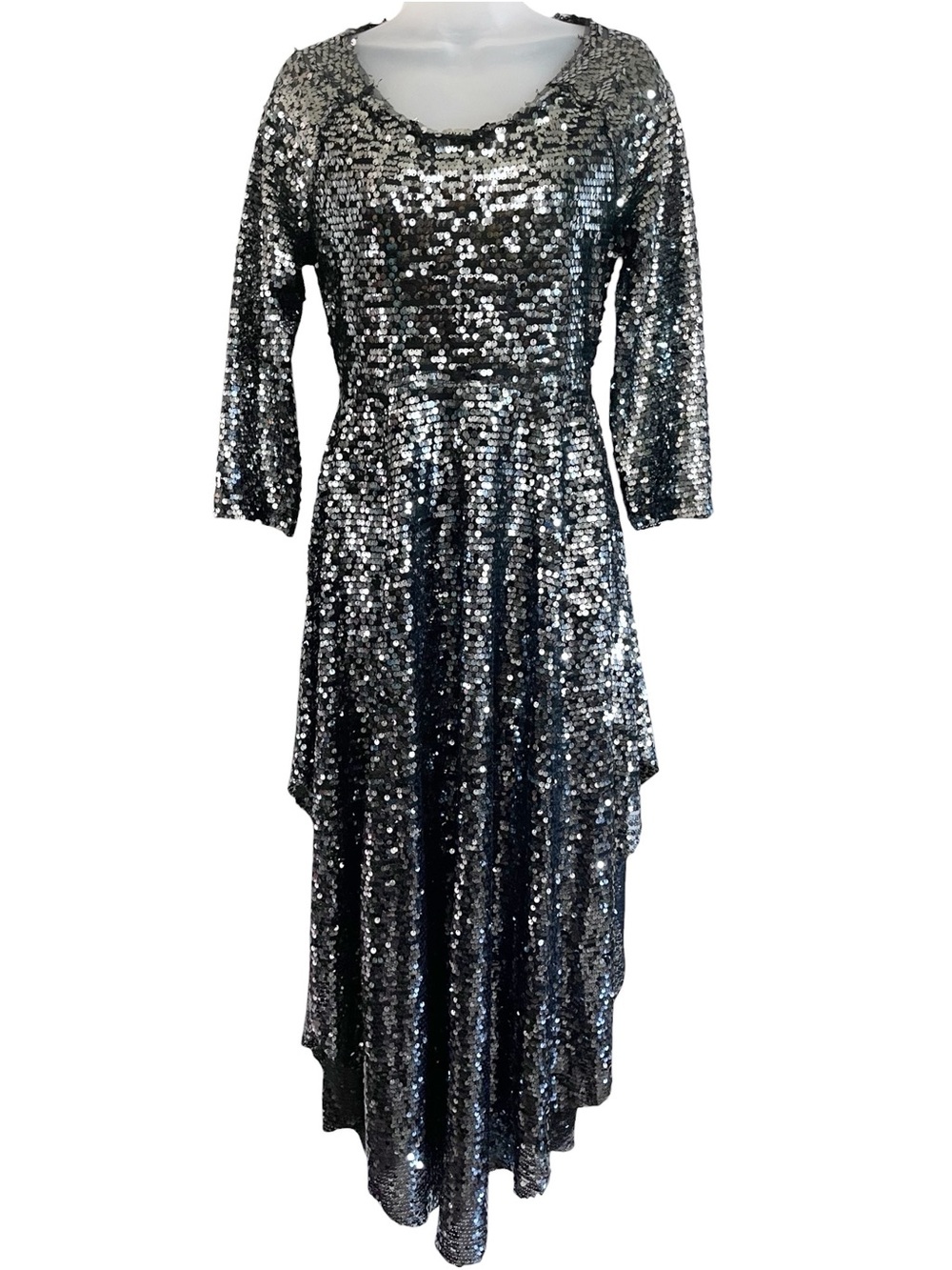 Vintage Free People Y2K Sequin Cutout Back Midi Dress Black XS
